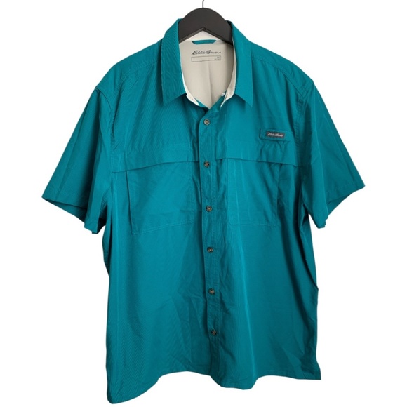 Eddie Bauer Men's Shirt Size XXL Teal Short Sleeves Lightweight Button Down - Picture 1 of 5